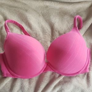 42DDD pink push up plunge bra silver metallic